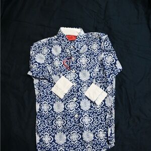 Men's Blue and White Patterned Shirt